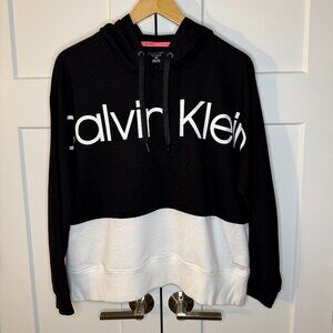 Calvin Klein Performance Women’s Black & White Cropped Hoodie Logo Size Large
